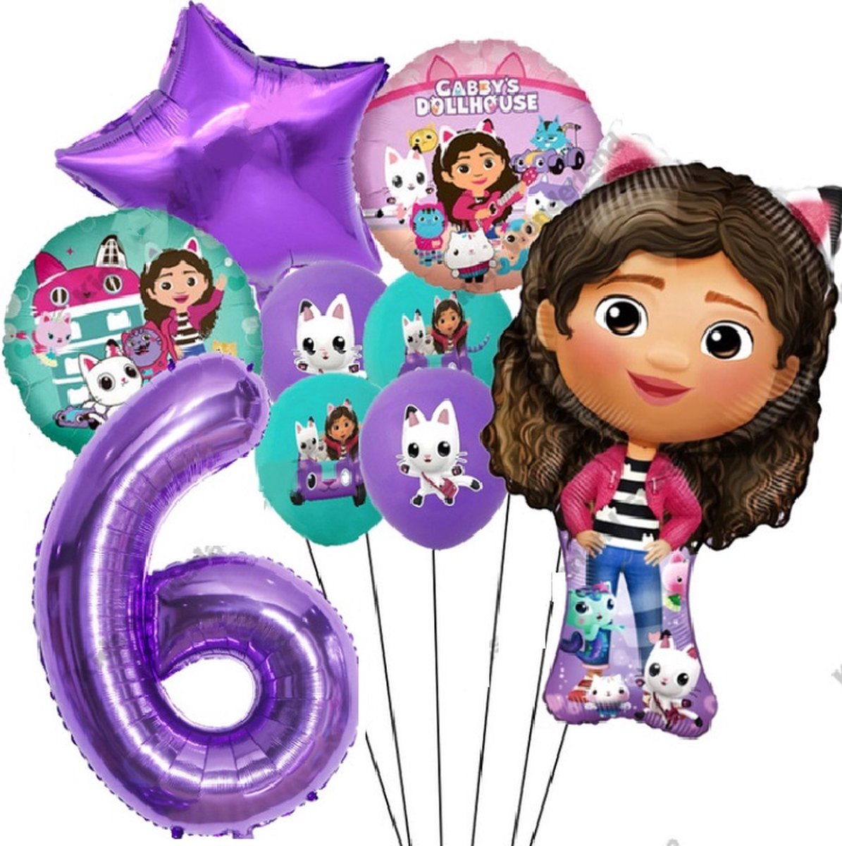 Gabby Poppenhuis Ballonen Set Verjaardag Versiering 6 jaar - 9 stuks Ballonnen Gaby Poppenhuis - Gabby Dollhouse Ballonnen Set - Gabby Dollhouse - Feestdecoratie - Folie Ballon - Kinderfeest - Helium Ballon - Dollhouse - Poppenhuis – Decoratie